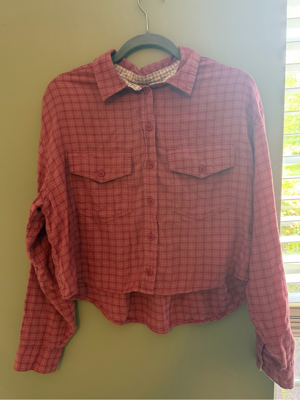American Eagle Outfitters Pink Plaid Button-Down Shirt
